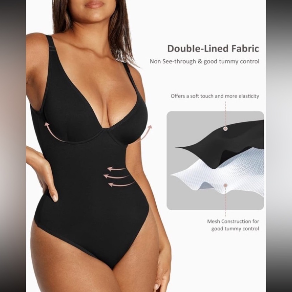 FeelinGirl Shapewear Bodysuit Women Tummy Control Deep V Neck Thong NWT L - Picture 2 of 10